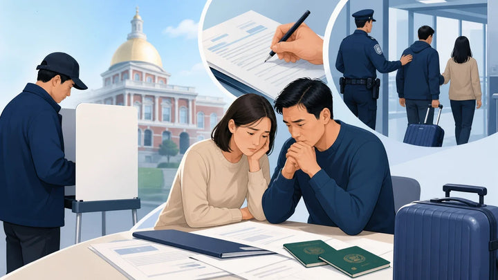 中国籍男子在麻州被控冒名投票，受害夫妻绿卡被没收并进入递解程序相关案件与风险提示插画