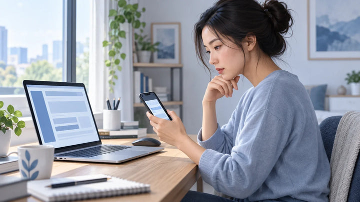 求职者在家用电脑与手机核实招聘消息