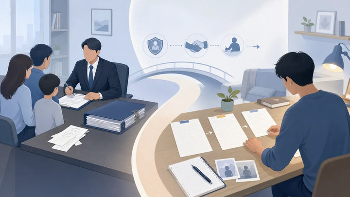 一家人委托律师后由申请人自行整理真实案情陈述的插画