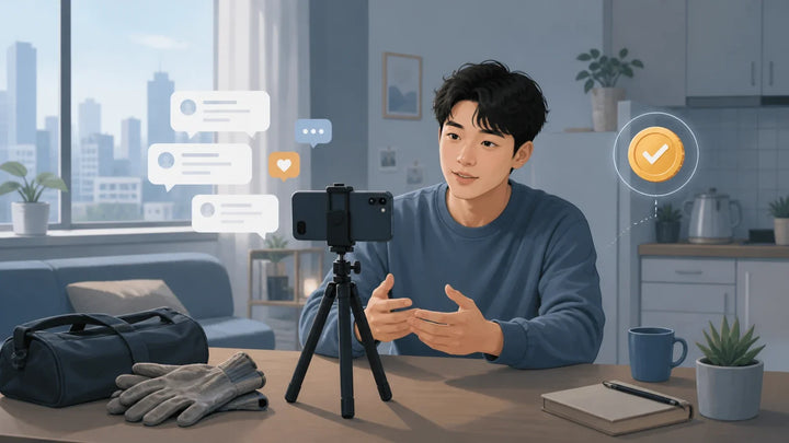 失去临时工作后用手机分享新移民生活的小李插画