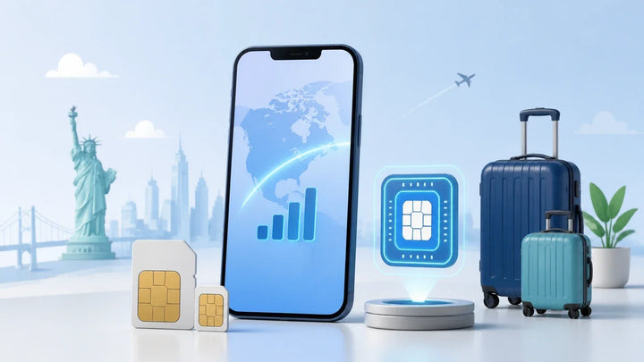 新移民刚到美国，电话卡怎么选Prepaid、月租和eSIM一次讲清楚相关生活场景插画