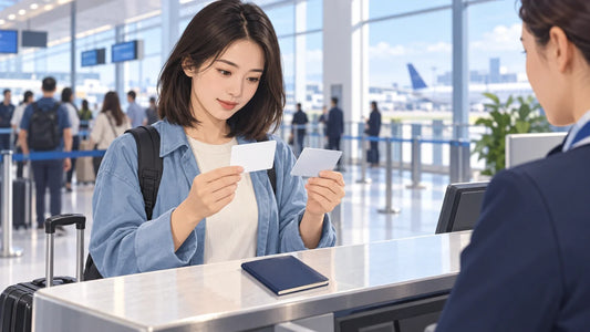 旅客在机场柜台核对护照与身份证件示意图